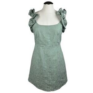 Selfie Leslie Women's Olive Green Textured Square Neck Ruffle Mini Dress Medium